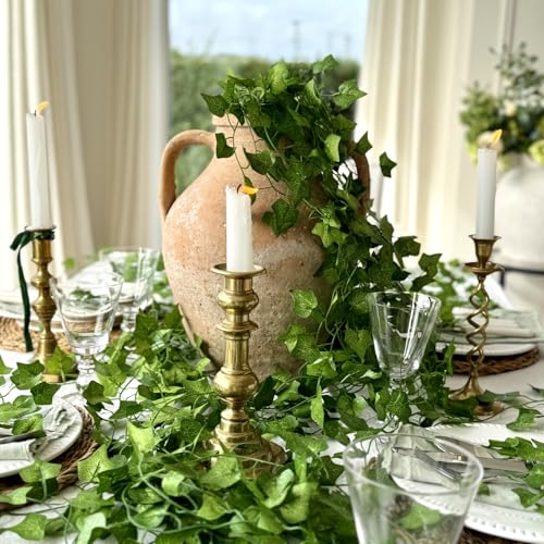 CQURE 24 Pack 168Ft Artificial Ivy Fake Vines,Ivy Garland Greenery Garland Fake Hanging Plants Vines Aesthetic Green Leaves for Bedroom Wedding Party Garden Wall Room Decor