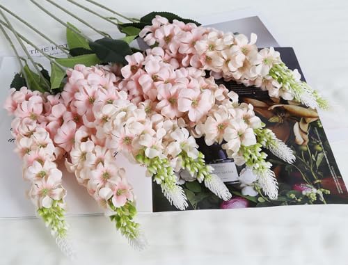 IPOPU 8PCS Snapdragon Artificial Flowers Pink Delphinium Artificial Silk Flowers Long Stem Hyacinths Fake Flowers for Wedding Home Outdoor Party Floral Arrangement Centerpiece Table Decorations (Pink) - color: Pink