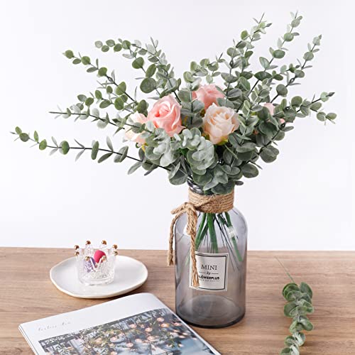CEWOR 24pcs Eucalyptus Stems Artificial Eucalyptus Leaves Fake Greenery Branches Fake Flowers for Wedding Centerpiece Spring Easter Farmhouse Home Decoration - color: Grey Green, size: 24 pcs