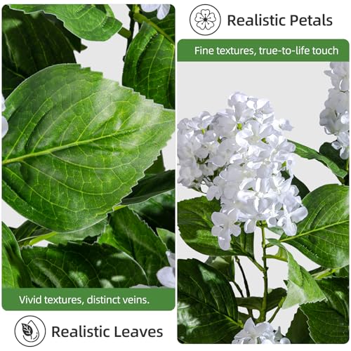 2 Pack Large Faux Hydrangea Plants UV Resistant Fake Plastic plantas Flowers Trees Indoor Outdoor Realistic Floor Plants Artificial Tree for Home Porch Garden Office Porch Patio Front Bonsai Decor - color: 9 Heads, size: 26 IN White
