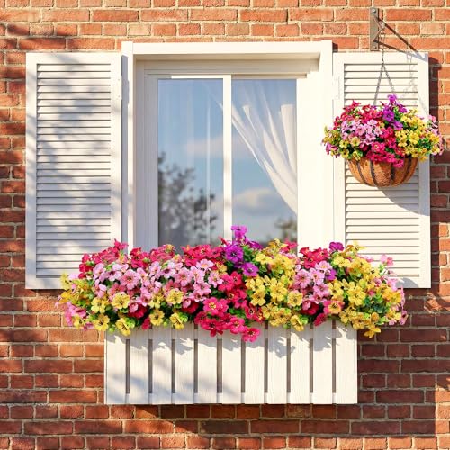 Artificial Flowers for Outdoors, Faux Plants Flowers, 16 Bundles Silk Colorful Fake Flowers Eucalyptus Realistic UV Resistant for Outside Home Planter Porch Patio Yard Decor (16, 4 Colors Flowers) - color: 4 Colors - 2
