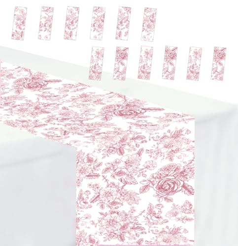 12 PCS Pink Floral Table Runner 14 x 108 Plastic Flower Table Runner for Party Birthday Baby Shower Bridal Shower Wedding Disposable Table Runners - color: Pink Floral Table Runner, size: 12 PCS