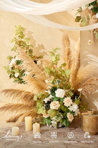 Ling's moment 41" Tall Free Standing Artificial Flowers Arrangements 2 pcs Wedding Arch Altar Stage Decorations Emerald & Tawny Beige Ceremony Reception Rose Fake Floral Party Centerpieces Decor - color: Grn-emerald & Tawny Beige