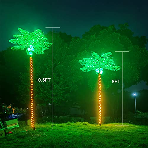 Fairyrain Artificial Palm Tree 8FT 300LED Outdoor Lighted Palm Trees | Metal Heavy Duty Palm Tree for Outside Patio Tropical Decorations Party Hawaiian Jungle Christmas Nativity Beach Garden Park - size: 8ft
