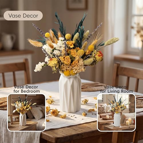 LUXEEASE Vintage Dried Flowers Bouquet 128 Stems, 10 Kinds Natural Preserved Flowers (Lavender, Eucalyptus, Bunny Tails) 10-12 Inches Long, Rustic Boho Home Wedding Centerpiece Décor - color: Golden & Green