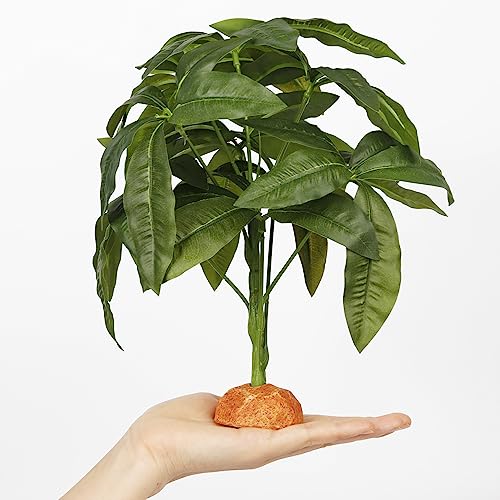 Fake Green Money Tree Plant, Reptile Decor for Terrarium, Crested Gecko Tank Accessories fit Leopard Gecko Bearded Dragon Lizard Chameleon Snake Tortoise - color: M-fake Green Money Tree Plant