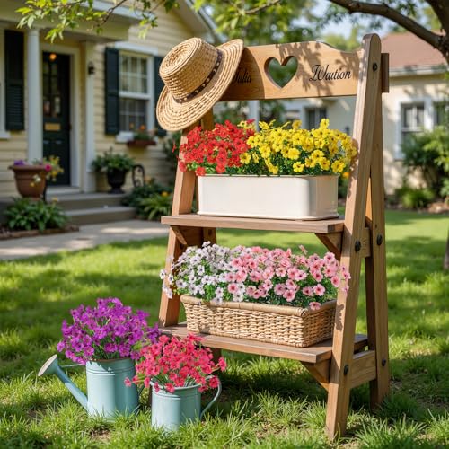 Alupssuc 24 Bundles Artificial Flowers for Outdoors Decoration, UV Resistant Silk Faux Daisy Flora Spring Fake Plastic Plants Greenery for Outside Indoor Yard Home Porch Window Box Decor, Mix 6 Colors - color: Red Rose Purple Yellow Pink White