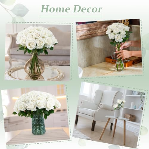 Cliselda 72pcs White Roses Artificial Flower in Bulk, Realistic Velvet Silk Faux Roses for Wedding Centerpieces, Bridal Bouquets, Home Decor, Anniversary, Valentine's Day, Mother's Day Decorations - color: White