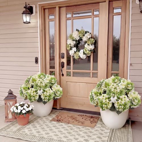 Janinka 2 Pcs Light Green Outdoor Artificial Hydrangea Stem Large Faux Hydrangea Bushes with 5 Heads Uv-Resistant Waterproof Outdoor Faux Floral for Porch Wedding Yard Garden Decorations - color: Light Green