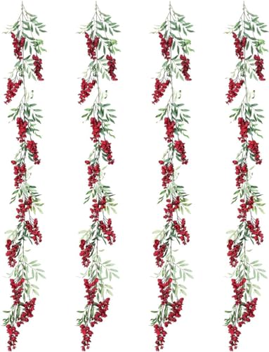 Duovlo 4Pcs 6.6Ft/Piece Imitation Silk Wisteria Garland Hanging Flower Vine for Home Outdoor Garden Ceremony Wedding Arch Floral Decor (Red) - color: Red