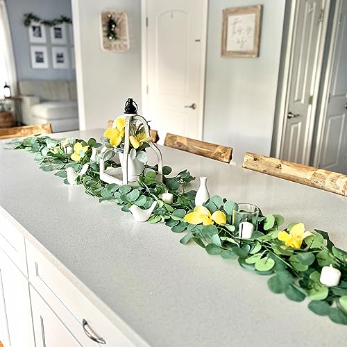 CQURE 28 Pack 196Ft Eucalyptus Garland,Artificial Eucalyptus Leaves Table Greenery Garland Wreath Vines for Wedding Party Fireplace Bedroom Wall Room Decor - size: 196Ft-28Pack-Green