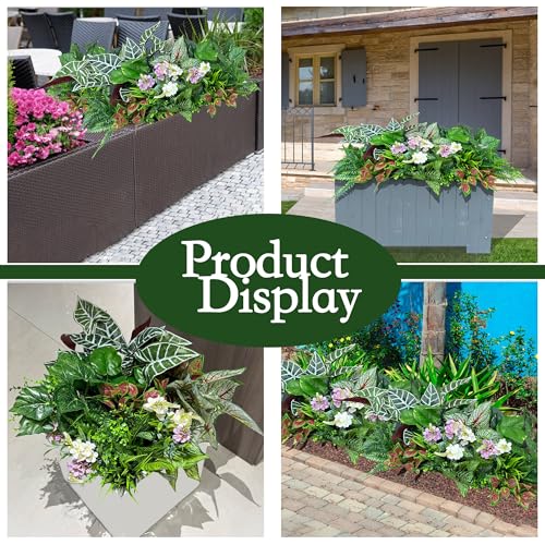 20Pcs Artificial Plants Outdoor Fake Greenery & Flowers Faux Plastic Bushes Leaves UV Resistant for Outdoor Planters Porch Garden Patio Front Porch Window Box Farmhouse Wedding Decor