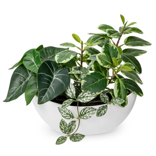 Fake Plants 11.8" Artificial Potted Plant Assorted Faux Plants in Pot Silk Plants Artificial Plants Indoor for Home Living Room Bedroom Bathroom Office Desk Table Centerpieces Shelf Greenery Decor - color: White Pot #1