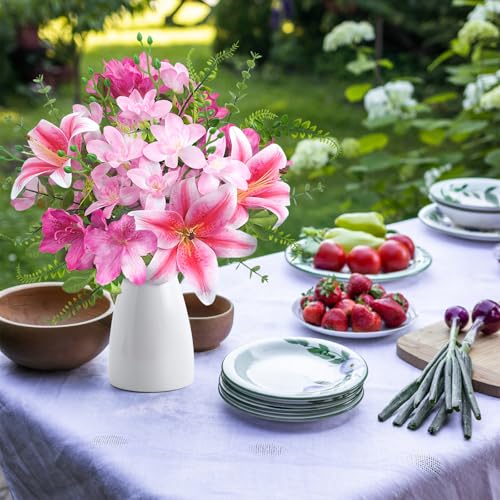 10 Pcs 18.5" Pink Fake Lilies Silk Easter Lily Artificial Flowers Pink Flower Bouquet Fake Spring Flowers Summer Floral Arrangements for Home Kitchen Wedding Table Centerpieces Decorations