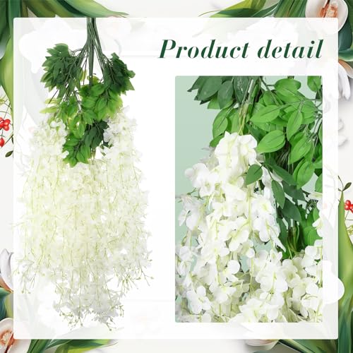 54 Pack Greenery Backdrop with Flowers Include 18 Pcs 16" x 24" Grass Wall Panels Artificial Hedge Boxwood Panels 36 Pcs 3.6 Feet Wisteria Hanging Flowers Garland for Wedding Summer(White) - color: White
