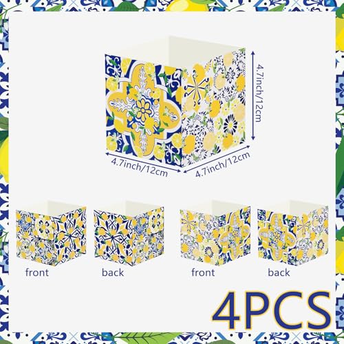 4 Sets Blue Tiles Lemon Table Centerpiece Decor Box and 16 Artificial Lemon Branches Amalfi Coast Capri Positano Lemon Party Supplies for Capri Mediterranean Wedding Birthday Baby Shower Party Decor - color: Yellow White-a