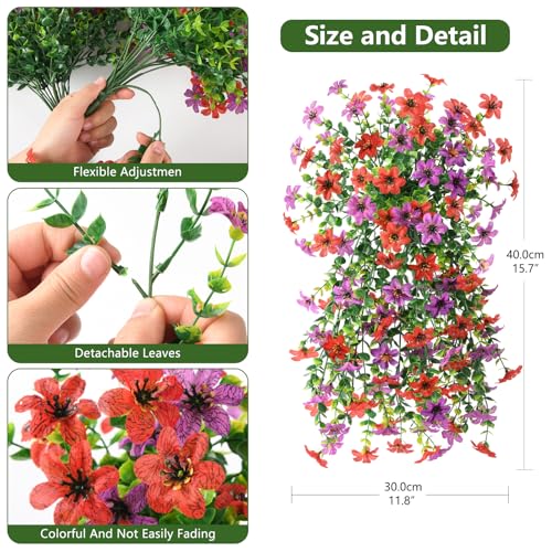 Homsunny Artificial Fake Flowers Plants for Outdoor Spring Summer Decoration, 2 PCS Faux Silk Daisy Hanging Flower Outside UV Resistant Look Real for Patio Porch Garden Balcony Home Decor(Red Purple) - color: Red Purple