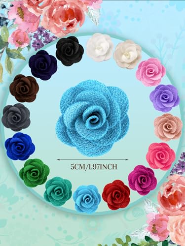 16 Pcs Lapel Flowers for Men Suits Flower Lapel Pins for Men Brooch Pins Handmade Satin Boutonniere - color: Rich Color, size: Elegant