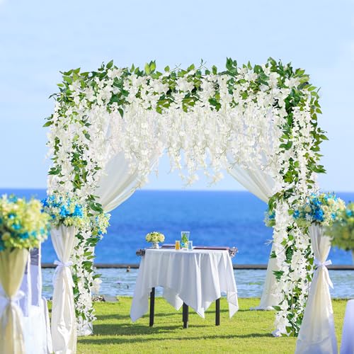 Sggvecsy 6Pcs Wisteria Garland Artificial Flowers Garland Fake Hanging Wisteria Vines Rattan Silk Hanging Flower Vines for Home Garden Outdoor Wedding Arch Party Ceremony Total 35.4Ft (White) - color: White