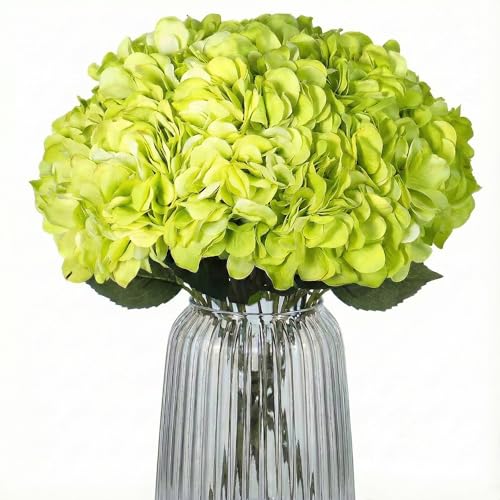 2Bouquets Artificial Fake Flowers Silk Hydrangea Arrangements Wedding Bouquets Decorations Plastic Floral Home Kitchen Garden Party Festival Bar DIY (Light Green,5 Flower Heads) - color: Light Green,5 Flower Heads