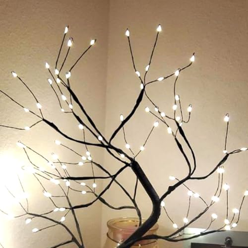 FuChsun Bonsai Tree Light 108 LED Fairy Twinkling Tree Lamp with Timer Black Branches, Battery/USB Operated (Warm White Glow-Black Branch) - color: Warm White Glow-black Branch
