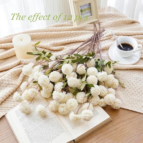 SITUMEIZI White Flowers Faux Mum White Artificial Flowers Fake Mums Silk Pompon Mini Chrysanthemum 6Pcs for Home Party Wedding Decorations - color: Ivory-white