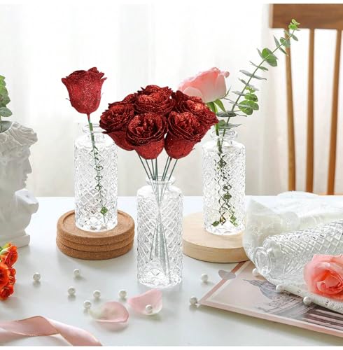 Artificial Roses, 30PCS Red Glitter Silk Roses for Wedding Bouquet, Party, Christmas, Home Decor - color: Red