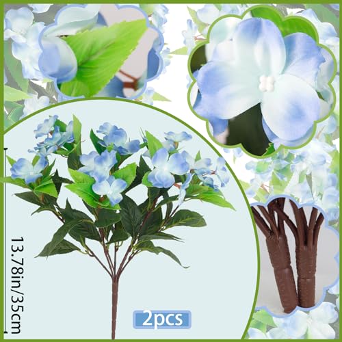 2 Pcs Artificial Impatiens Flowers for Outdoors Faux Impatiens Bushes Blue Silk Flowers Greenery Artificial Impatiens Bouquet for Patio Lawn Garden Pot Hanging Basket Porch Decoration - color: Blue
