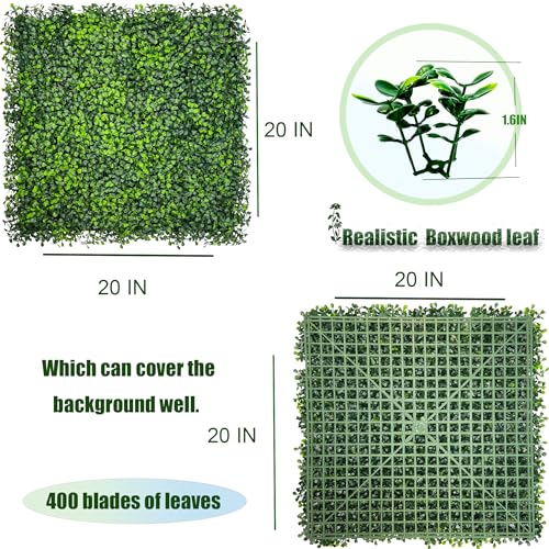 Artificial Boxwood Panels,20"x 20"(8P) UV-Anti Faux Grass Panels for Interior Wall, Greenery Backdrop,Garden and Indoor Outdoor Plant Wall&Fence Covering Privacy for Backyard Decor - size: 20"x20" 8