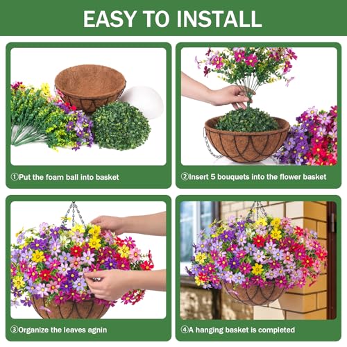 INXUGAO Artificial Flowers with Hanging Planter for Outdoor, Faux Silk Daisy UV Resistant Plants in Basket for Indoor Porch Garden Yard Spring Summer Decor(Rose Yellow) - color: Rose Yellow