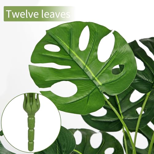 Hollyone 2PCS Artificial Monstera Plants Leaves 28" Fake Tropical Monstera Bush Tree Leaf Large Faux Greenery Stem Shrubs for Indoor Outdoor Home Garden Arrangement Jungle Safari Wedding Party Decor - color: Monstera #2, size: Bushes