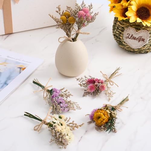 12/24 PCS Charming Dried Flowers Bouquet for Vase Various Dried Wildflowers with Stems Mini Handmade Wildflowers Natural Real Flowers Bulk Flowers Craft (Various Series, 12 PCS) - color: Various Series