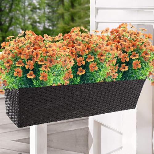 Artificial Flowers Outdoor Fake Flowers,20 Bundles Outside Fake Flower UV Resistant No Fade Faux Plastic Plants Shrubs Home Garden Porch Patio Decor(Orange Red) - color: Orange Red, size: 20 Bundles