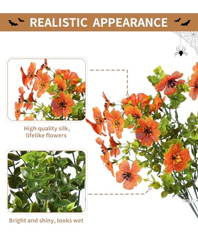 Fall Flowers Artificial for Decoration, Faux Mums for Outdoor Planters, 12 Bundles Fake Mums for Home, Orange Flowers for Thanksgiving, Front Porch Fall Decor, Garden Patio Home Aesthetic - color: Orange