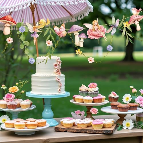 Fairy Mushroom Banner Wildflower Party Decorations Paper Flower Leaves Banner Fairy Garland for Wall Decoration Spring Baby Shower Wedding Backdrop Decorations - color: Fairy
