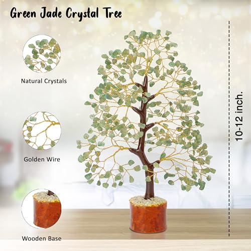 Crocon® Green Jade Crystal Tree of Life, Birthday Gifts for Women & Men, House Decor for Shelf Healing Crystals, Spiritual Gift Sage Green Decor, House Warming Gifts New Home, Present for Mom, Sister - color: Green Jade (Golden Wire)