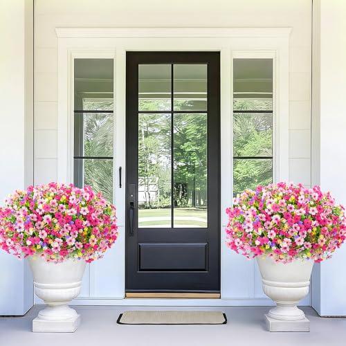 BLEUM CADE 34 Bundles Artificial Flowers for Outdoors, UV Resistant Fake Outdoor Flowers, Realistic Faux Outdoor Flowers for Decoration, Outside Fake Plants for Porch Garden Decor - color: Mixed Pink, size: 34 Pack