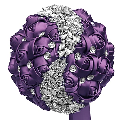 Wedding Bouquets for Bride Bridesmaid Brooch Bouquet Handmade Artificial Flower Tossing Bouquet for Wedding Ceremony Anniversary(Dark purple-18cm) - color: Dark Purple, size: 7.1''/18cm
