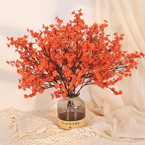 Yastouay Fake Fall Flowers Thanksgiving Table Decor, 5Pcs Fall Orange Faux Artificial Flowers for Decorations, Babys Breath Artificial Flowers Bulk for Thanksgiving Fall Decor Floral Arrangement - color: Orange, size: 5 Pcs