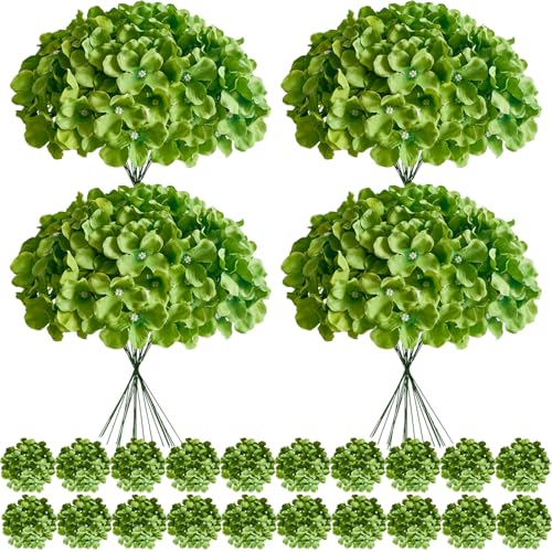 100 Pcs Faux Deep Green Hydrangea Artificial Flowers Bulk, Fake Silk Hydrangea Flowers Heads with Stems for Wedding Decorations Garden Party Baby Shower Porch Home Decor Table Centerpieces - color: Deep Green, size: 100 Pcs