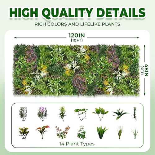 Artificial Grass Wall Roll Panels: 48''x120''Boxwood Hedge Panels, UV-Anti Privacy Fence Screen, Fake Greenery Backdrop for Indoor Outdoor Garden, Party, Wedding Decor - size: 48"x120"