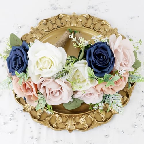 Set of 2 Bridesmaid Bouquets for Wedding - 7 Inch Artificial Flowers Bouquets for Ceremony Anniversary Centerpieces Decorations - Navy Blue and Dusty - color: Navy & Dusty, size: Set of 2 Bridesmaid Bouquets