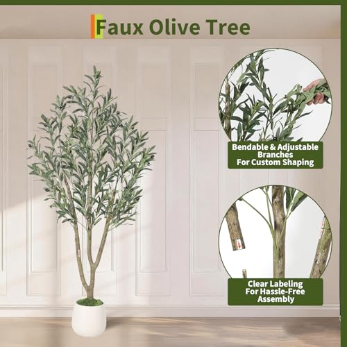 Garvee 5FT Indoor Olive Tree, Artificial Plant with Oval Planter, Lifelike Foliage and Fruits, Fake Plant for Home Decor, Office, Porch and Living Room - size: 5ft