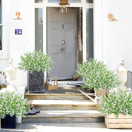 42 Pcs Fake Lavender Flowers Outdoor UV Resistant Faux Plastic Lavender Flowers No Fade Artificial Lavender Purple Plants for Outside Garden Porch Window Box Hanging Planter Decor (White) - color: White, size: 42 Pcs