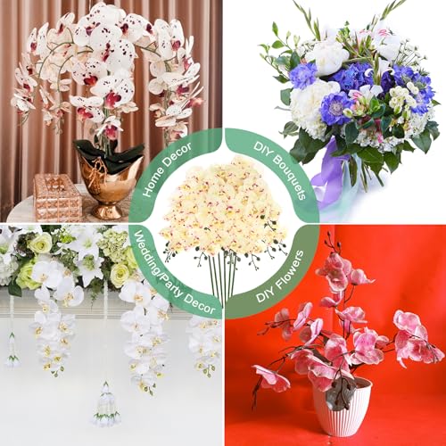 M METERXITY 6-Pack Artificial Orchid Flowers 9 Large Petals 37 Inch Faux Phalaenopsis Silk Bouquets Real Touch Spotted Yellow Green Fake Orchids for Home/Wedding/Christmas/Party/Garden Office - color: Yellow Green