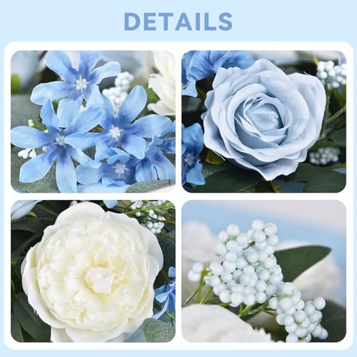 Lvydec 2 Pack Artificial Peony Flower Garland - 6ft Silk Peony Vine Willow Leaves and Eucalyptus Garland White Arch Flower Vine for Wedding Party Table Decoration (Blue) - color: Blue