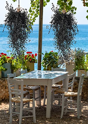 RECUTMS Artificial Hanging Plants 4Pcs Faux Hanging Vines Black Faux Ivy Vines Flowers Halloween Thanksgiving Decoration Indoor Outdoor Garden Wedding Balcony Room Decor (Black) - color: Black-hanging