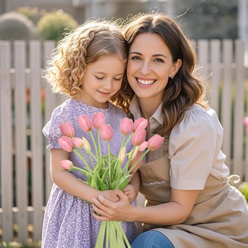 15 Pcs Deep Pink Tulips Artificial Flowers Faux Tulips Real Touch Latex Fake Flower Bouquet for Spring Wedding Home Décor Centerpiece Arrangements - color: Deep Pink