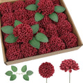 25Pcs Burgundy Foam Dahlia Flowers Real Looking Faux Dahlias Artificial Flower Heads Bulk for Crafts Wedding Centerpieces Party Home Floral Arrangements (Burgundy) - color: Burgundy