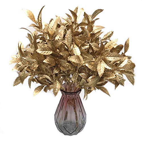 PASYOU Artificial Plants for Christmas Decor, Plastic Grass Fake Shrubs Simulation Leaves Indoor Outdoor Home Garden Planter Filler Party Hotel Verandah Wedding Faux DIY Decoration - Gold 4 Pack - color: Gold Grass - 4 Pack
